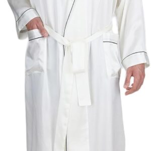 Men Luxury Silk Sleepwear 100% Mulberry Silk Long Robe Kimono