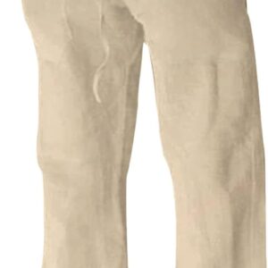 Cotton Linen Pants Men Casual Loose Fit Elastic Drawstring Waist Summer Beach Pants