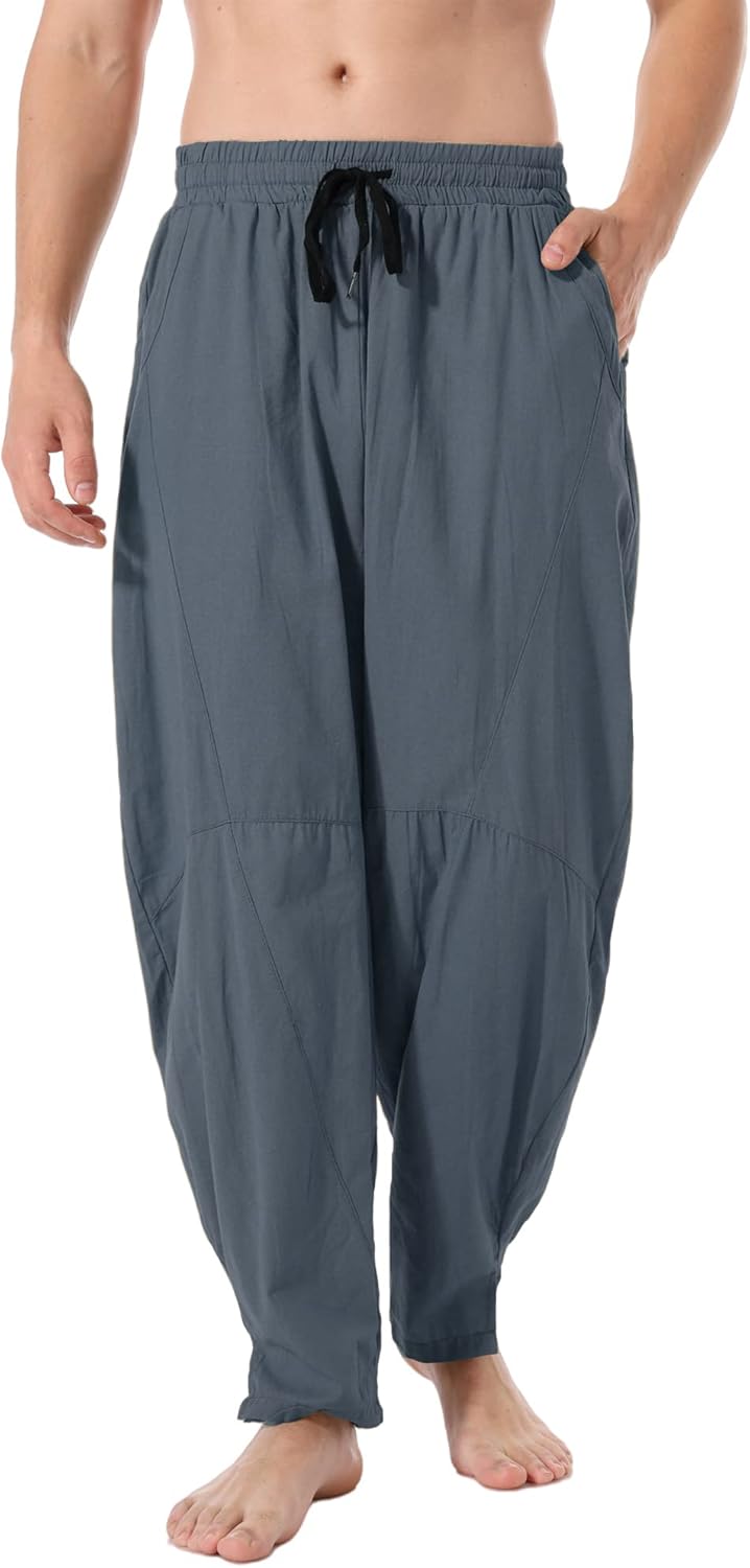 Men's Linen Cotton Loose Fit Casual Lightweight Elastic Waist Summer Beach Pants - Image 2