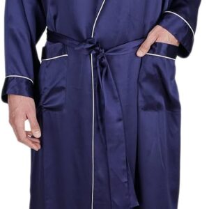 Men Luxury Silk Sleepwear 100% Mulberry Silk Long Robe Kimono