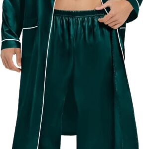 Men Satin Robe Silky Kimono Bathrobe Set Lightweight Soft Loungewear Nightwear