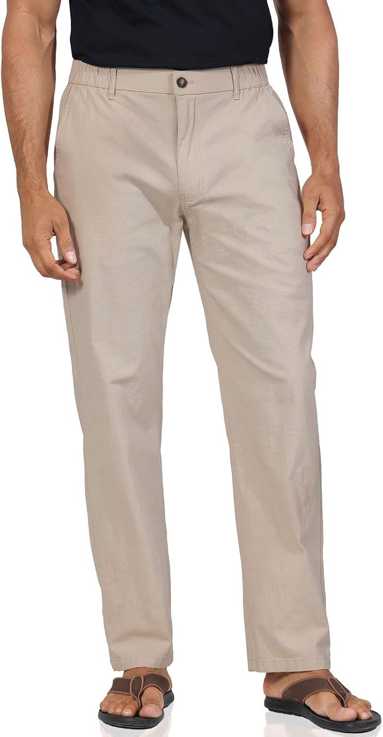 Men's Casual Linen Blend Relaxed Fit Straight Legs Elastic Waist Pants