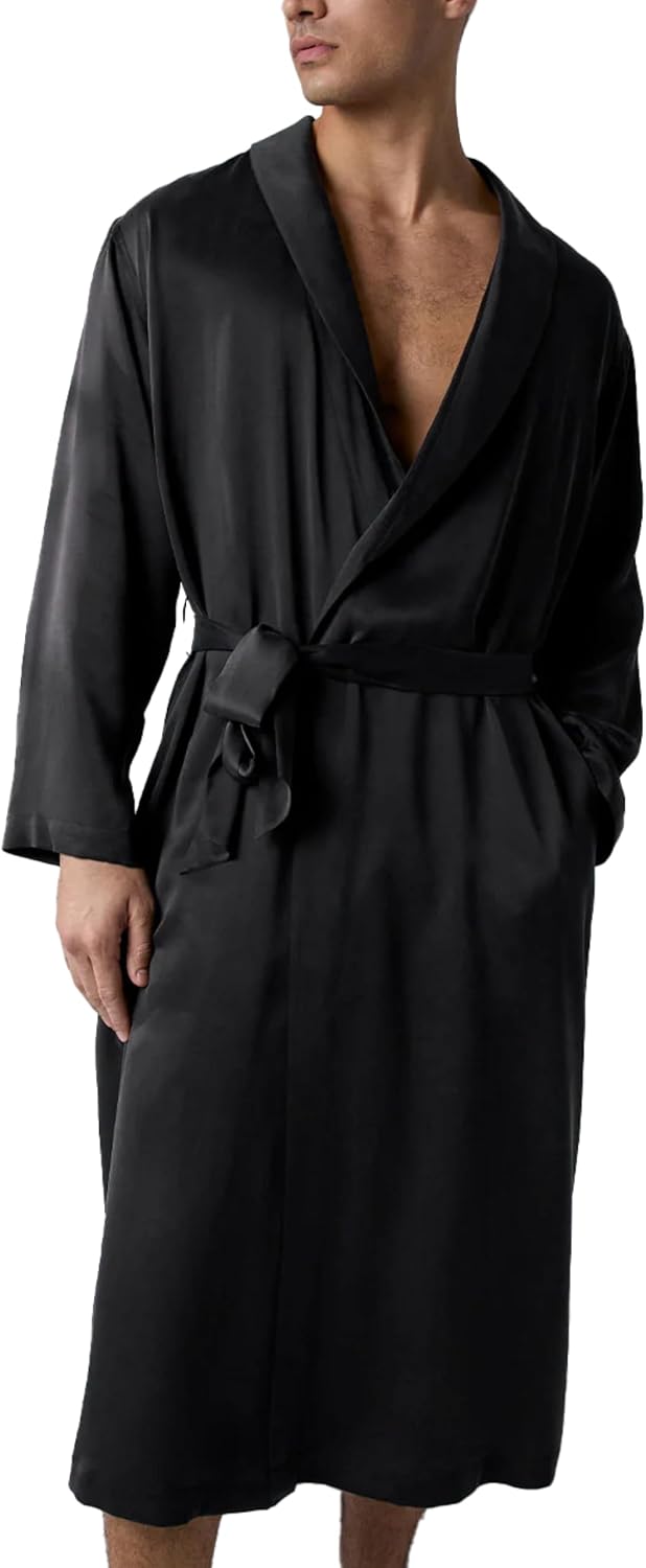 Men Washable Silk Robe - Thermoregulating, Lightweight Silk Robes for Men - Small to XX-Large