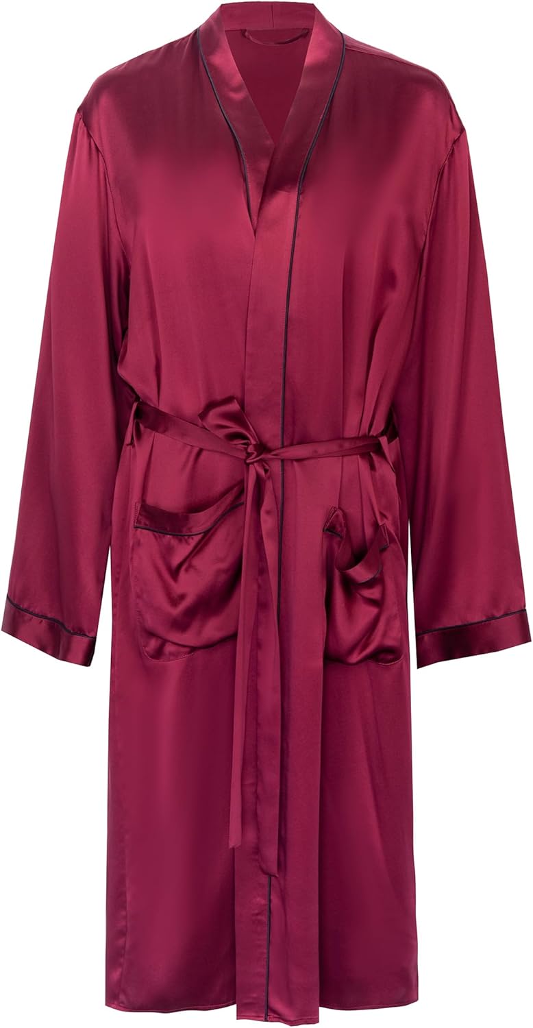 Men Real Silk Robe Luxury Lightweight Bathrobe for Men Long Sleeve Mulberry Silk Sleepwear