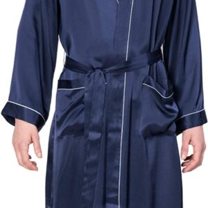 Men Real Silk Robe Luxury Lightweight Bathrobe for Men Long Sleeve Mulberry Silk Sleepwear