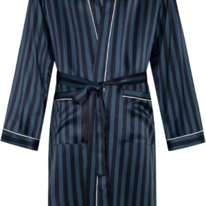 Men Real Silk Robe Luxury Lightweight Bathrobe for Men Long Sleeve Mulberry Silk Sleepwear