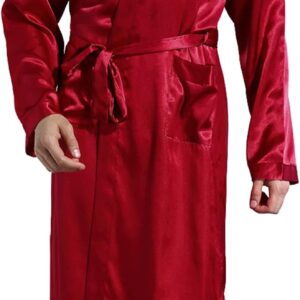 Men Satin Kimono Robe Silk Classic Long Bathrobe Pockets Lightweight Loungewear