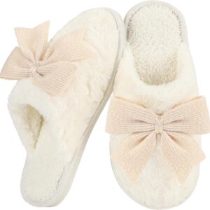 unisex's Cute Bow Slippers Cartoon House Fur Shoes Cozy Indoor Momory Foam Outdoor