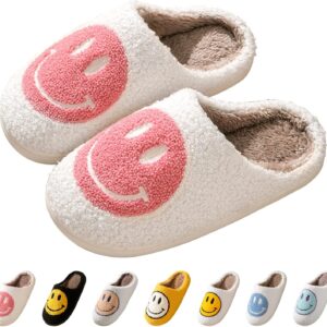 Smile Face Slippers for unisex - Soft Plush Retro Preppy Slip-on Comfortable Indoor/Outdoor Shoes