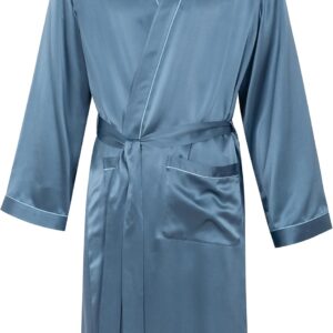 Men Real Silk Robe Luxury Lightweight Bathrobe for Men Long Sleeve Mulberry Silk Sleepwear