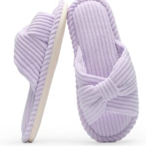 Slippers for unisex Memory Foam House unisexs Slipper Slides Home Bedroom Bathroom Spa Open Toe Corduroy Bow Slippers Cozy Comfortable