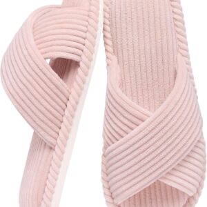 House Slippers for unisex Memory Foam Bedroom Slippers Corduroy Open Toe Slides Shoes Indoor and Outdoor