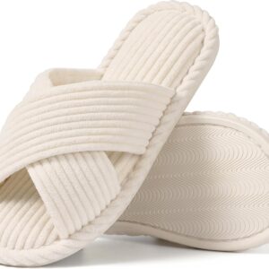 House Slippers for unisex Memory Foam Bedroom Slippers Corduroy Open Toe Slides Shoes Indoor and Outdoor