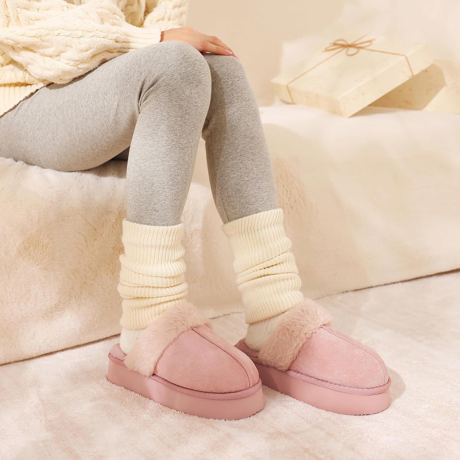 unisex's Fuzzy Memory Foam Slippers Fluffy Winter House Shoes Indoor and Outdoor - Image 2