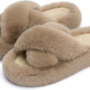 unisex's Blue Memory Foam Faux Fur Lined Open Toe Slippers for unisex - US 12