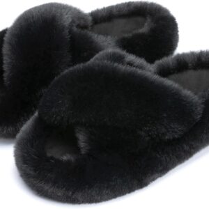 unisex's Blue Memory Foam Faux Fur Lined Open Toe Slippers for unisex - US 12