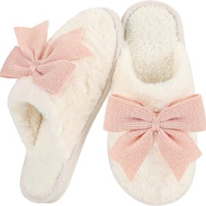 unisex's Cute Bow Slippers Cartoon House Fur Shoes Cozy Indoor Momory Foam Outdoor