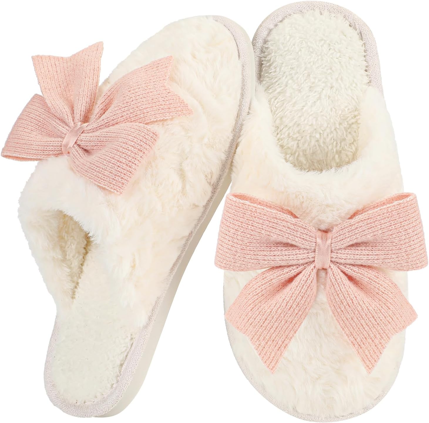 unisex's Cute Bow Slippers Cartoon House Fur Shoes Cozy Indoor Momory Foam Outdoor