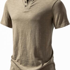 Men Stretchy Short Sleeve Henley T-Shirt Casual Cotton 2 Buttons Notch Neck Tee Shirts