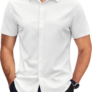 Men Dress Shirts Short Sleeve Wrinkle Free Business Textured Shirt Casual Button Down Shirts
