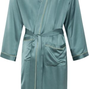 Men Real Silk Robe Luxury Lightweight Bathrobe for Men Long Sleeve Mulberry Silk Sleepwear
