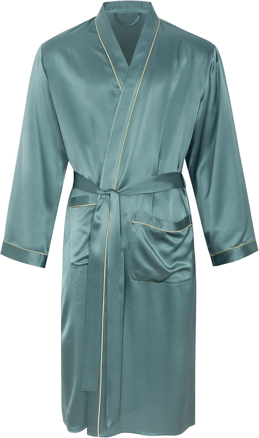 Men Real Silk Robe Luxury Lightweight Bathrobe for Men Long Sleeve Mulberry Silk Sleepwear