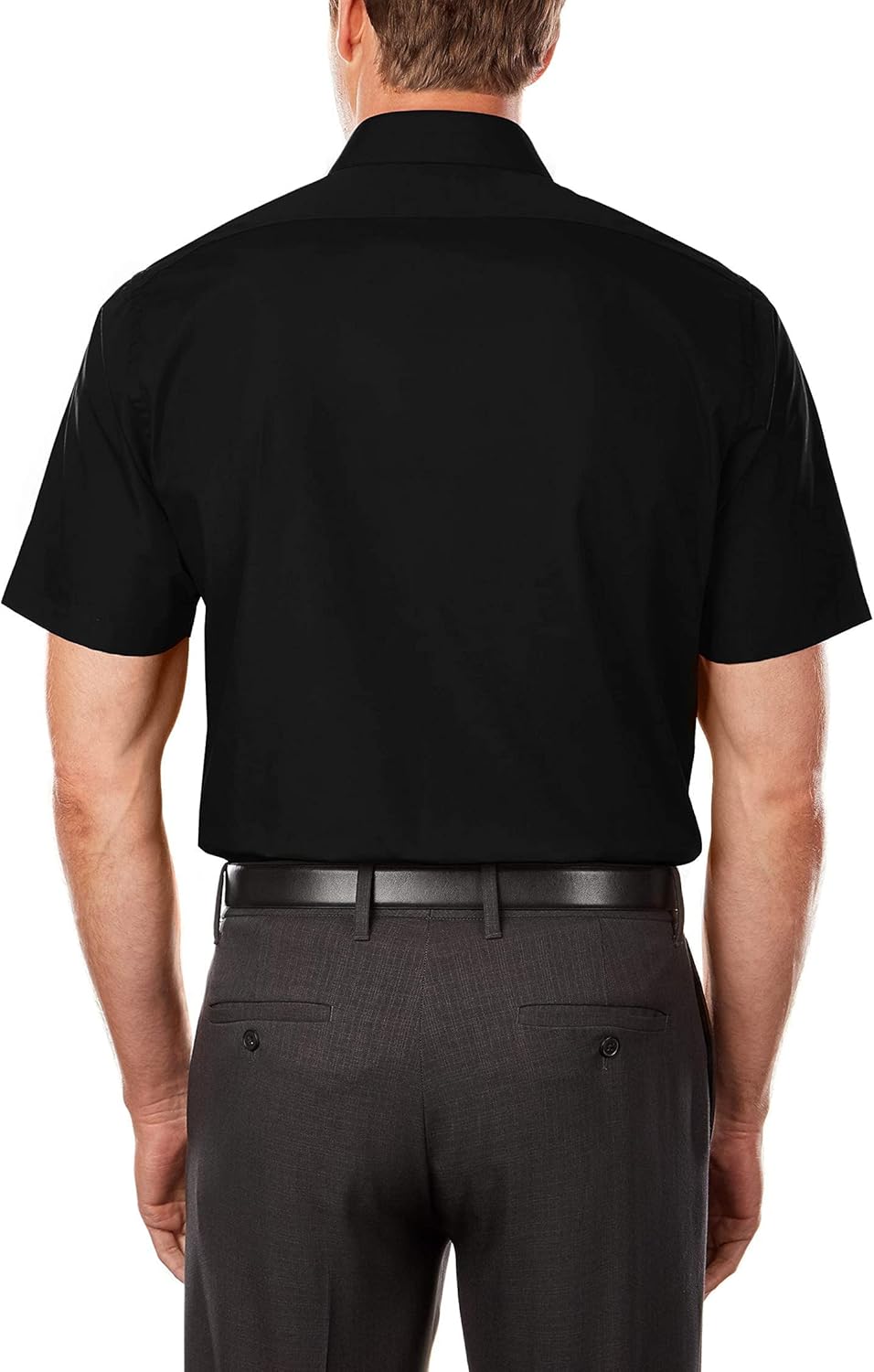 Men Short Sleeve Dress Shirt Regular Fit Poplin Solid