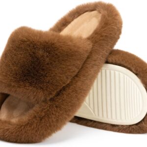 unisex's Blue Memory Foam Faux Fur Lined Open Toe Slippers for unisex - US 12