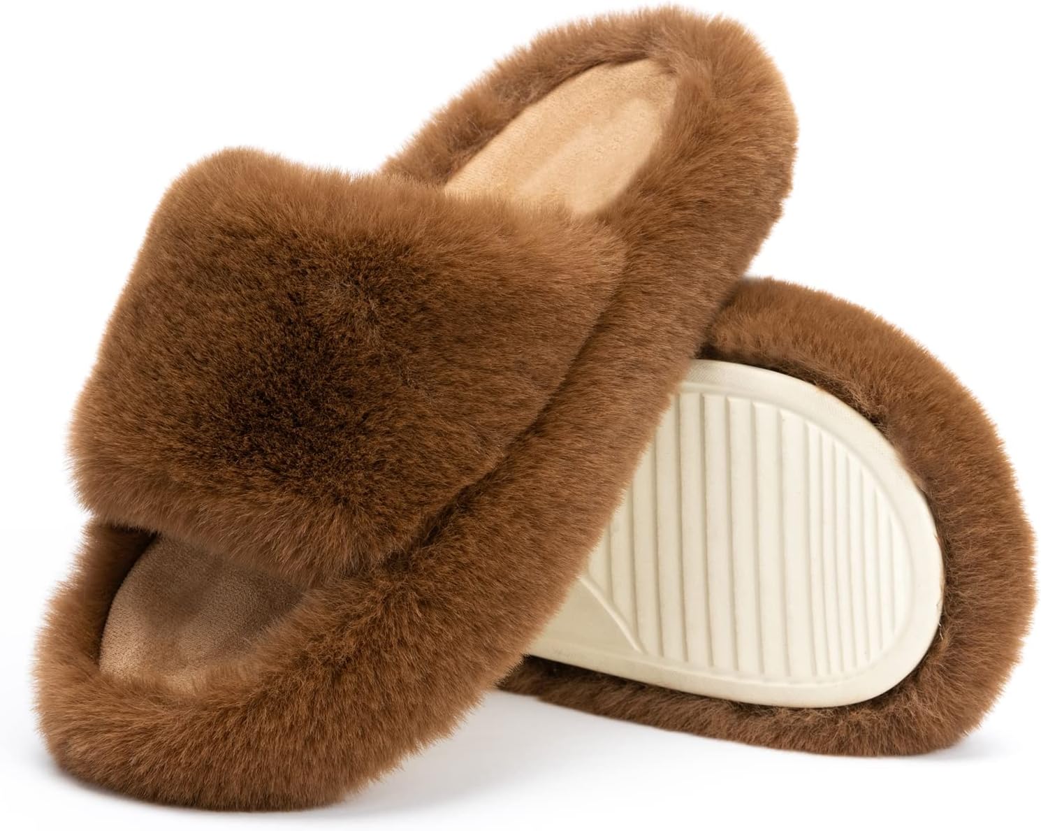 unisex's Blue Memory Foam Faux Fur Lined Open Toe Slippers for unisex - US 12
