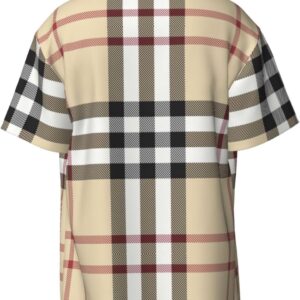 Medium Men Casual Short-Sleeved Shirt â€“ Summer Hawaiian Beach Tops for Outdoor Trips & Everyday Wear Gray Plaid Lines