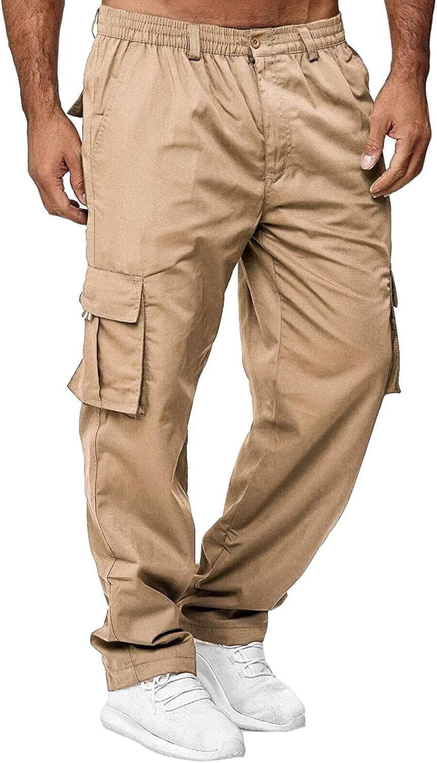 Men's Cargo Pants with Pockets Cotton Hiking Sweatpants Casual Athletic Jogger s Outdoor Trousers Relaxed Fit