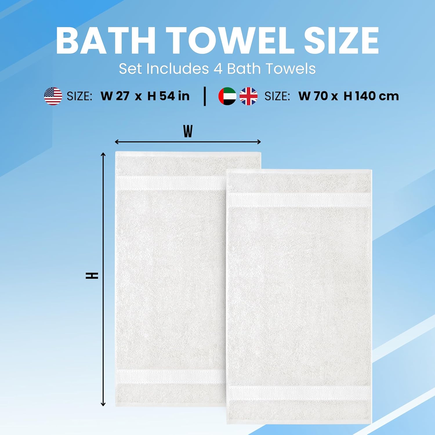 Luxury 100% Ring-Spun Cotton White Bath Towels Set of 4 (27x54 inches) – Soft, Absorbent & Quick-Drying Towels for Bathroom, Gym, Spa & Hotel Use (Brilliant White, Bath Towels) - Image 2