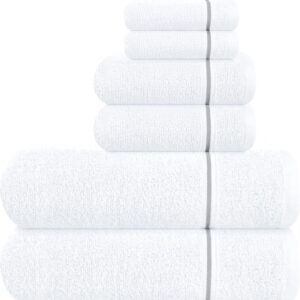 Ultra Soft 6 Pack Cotton Towel Set, Contains 2 Bath Towels 28x55 inch, 2 Hand Towels 16x24 inch & 2 Wash Coths 12x12 inch, Ideal Everyday use, Compact & Lightweight - White