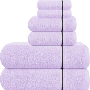 Ultra Soft 6 Pack Cotton Towel Set, Contains 2 Bath Towels 28x55 inch, 2 Hand Towels 16x24 inch & 2 Wash Coths 12x12 inch, Ideal Everyday use, Compact & Lightweight - Purple