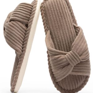 Slippers for unisex Memory Foam House unisexs Slipper Slides Home Bedroom Bathroom Spa Open Toe Corduroy Bow Slippers Cozy Comfortable