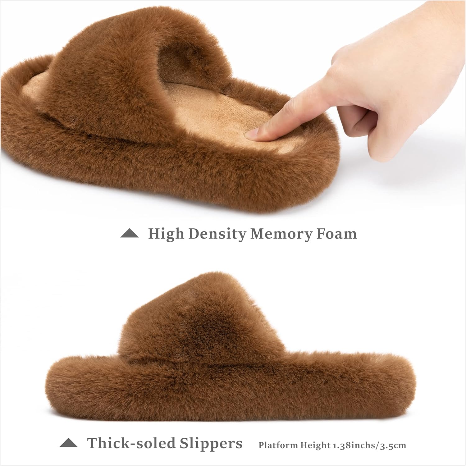 unisex's Blue Memory Foam Faux Fur Lined Open Toe Slippers for unisex - US 12 - Image 2