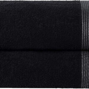 Ultra Soft 2 Pack Oversized Bath Towel Set, 28x55 inches, 100% Cotton, Large, Absorbent, Quick Dry, Lightweight, Ideal for Gym, Travel, Camp, Pool - Black