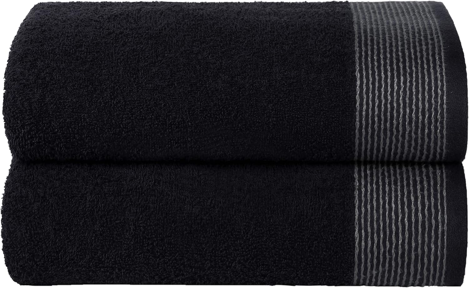 Ultra Soft 2 Pack Oversized Bath Towel Set, 28x55 inches, 100% Cotton, Large, Absorbent, Quick Dry, Lightweight, Ideal for Gym, Travel, Camp, Pool - Black