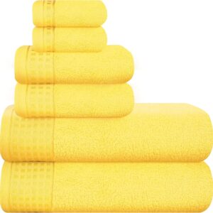 100% Cotton Ultra Soft 6 Pack Towel Set, Contains 2 Bath Towels 28x55 Inches, 2 Hand Towels 16x24 Inches & 2 Wash Coths 12x12 Inches, Compact Absorbent Lightweight & Quickdry - Lime Yellow