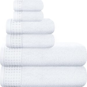 100% Cotton Ultra Soft 6 Pack Towel Set, Contains 2 Bath Towels 28x55 Inches, 2 Hand Towels 16x24 Inches & 2 Wash Coths 12x12 Inches, Compact Absorbent Lightweight & Quickdry - White
