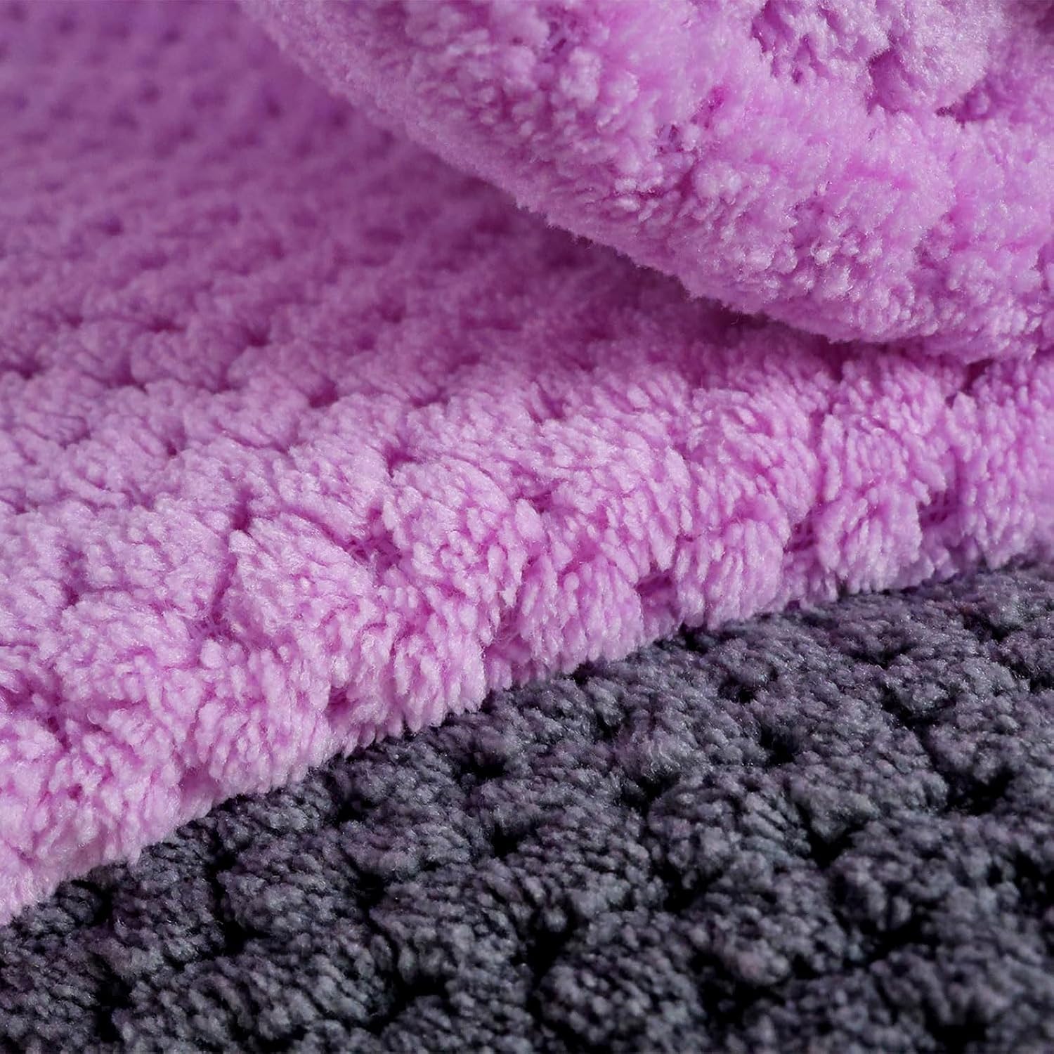 2 Pack Bath Towel Set, Waffle Bath Towel Set, Super Soft Highly Absorbent, Sturdy Quick Drying Towels for Bathroom, Gym, SPA, Yoga (2 Piece 27" x 55", 1Grey+1Purple) - Image 2