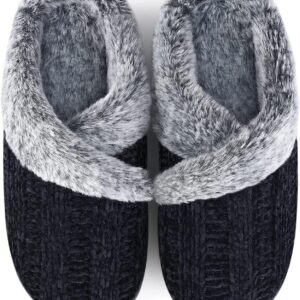 Slippers for unisex Fuzzy House Slip on Indoor Outdoor Bedroom Furry Fleece Lined Ladies Comfy Memory Foam Female Home Shoes Anti-Skid Rubber Hard Sole