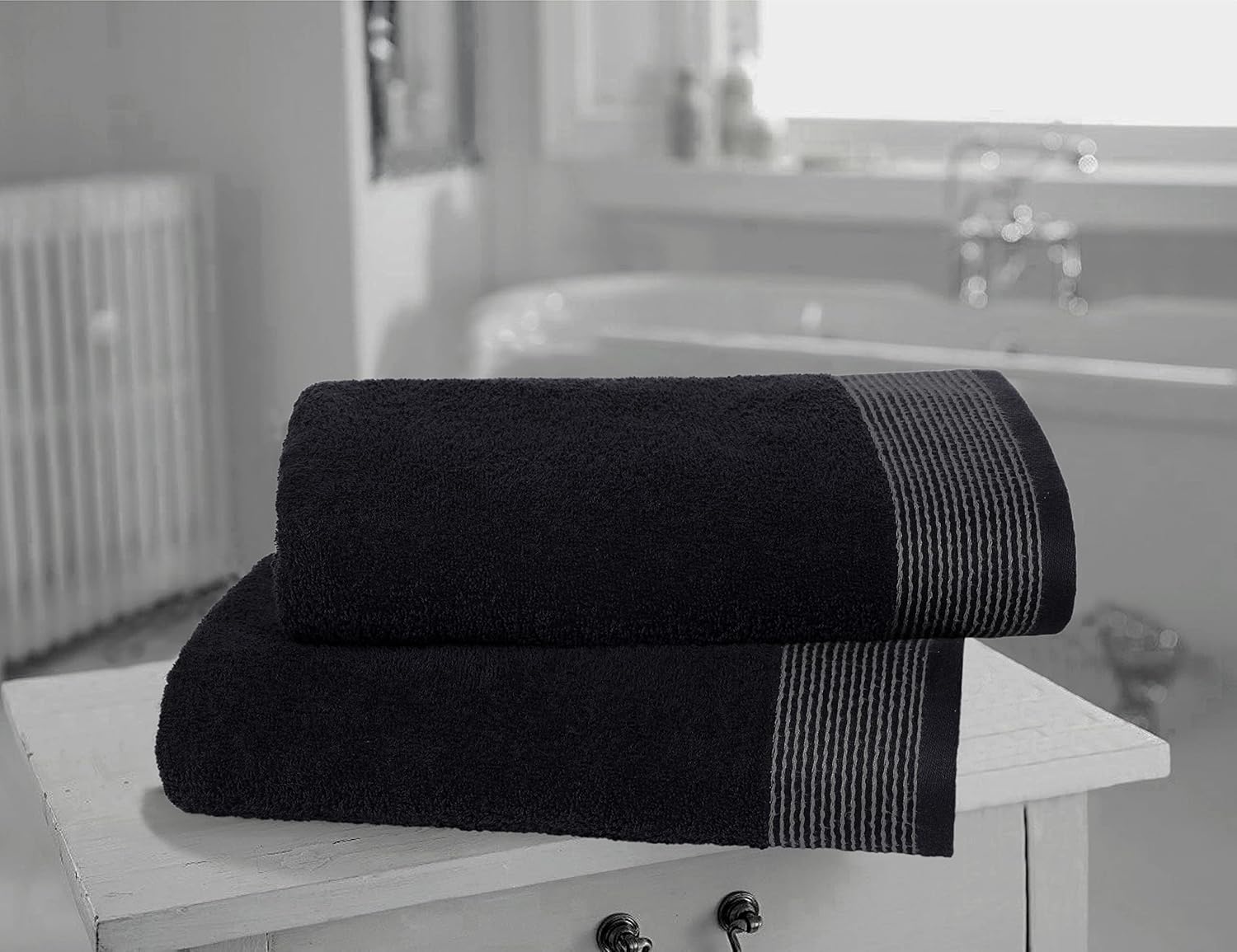 Ultra Soft 2 Pack Oversized Bath Towel Set, 28x55 inches, 100% Cotton, Large, Absorbent, Quick Dry, Lightweight, Ideal for Gym, Travel, Camp, Pool - Black - Image 2