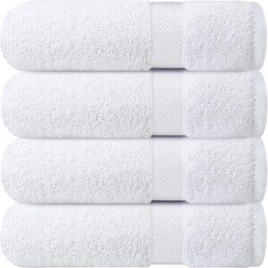 Luxury 100% Ring-Spun Cotton White Bath Towels Set of 4 (27x54 inches) – Soft, Absorbent & Quick-Drying Towels for Bathroom, Gym, Spa & Hotel Use (Brilliant White, Bath Towels)