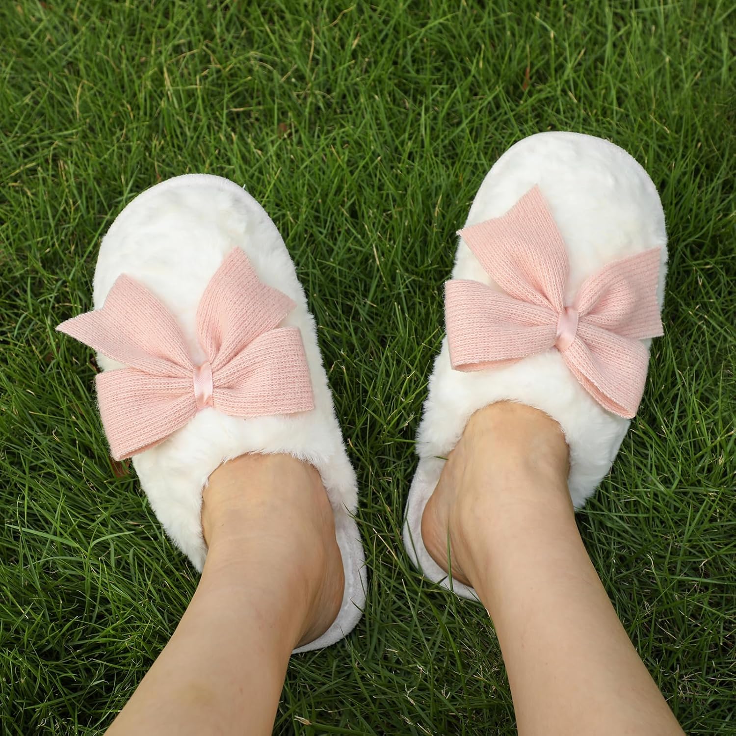 unisex's Cute Bow Slippers Cartoon House Fur Shoes Cozy Indoor Momory Foam Outdoor - Image 2
