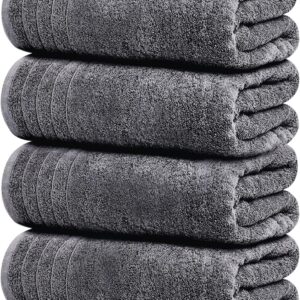 Pack of 4 Extra Large Bath Towels 30 x 60 Inches, 100% Cotton, Larger & Lighter Weight, Quicker to Dry, Super Soft and Absorbent, Perfect for Bathroom, Dark Grey