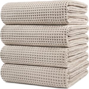 Microfiber Oversize Quick Dry Lint Free Bath Towel, 60 x 30 in, 4 Pack (Waffle Weave)