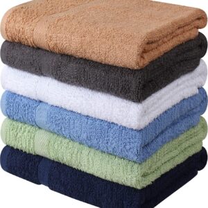 100% Cotton 6 Pack Bath Towel Set, Quick Dry, Super Absorbent, Light Weight, Soft, (27 x 54 Pack of 6) Beige, White, Grey, Sky Blue, SAGE Green, Navy