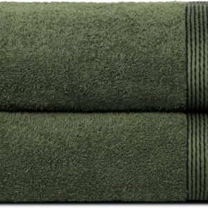 Ultra Soft 2 Pack Oversized Bath Towel Set 28x55 inches, 100% Cotton Large Bath Towels, Ultra Absorbant Compact Quickdry & Lightweight Towel, Ideal for Gym Travel Camp Pool - Olive Green