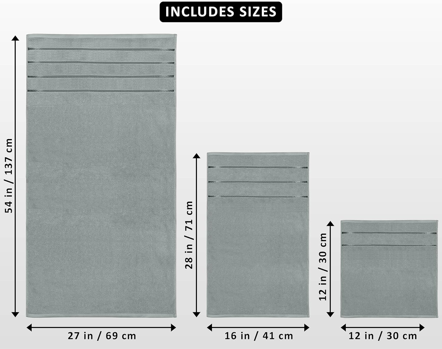 8 Piece Luxury Towel Set, 2 Bath, 2 Hand, and 4 Wash Cloths, 600 Ring Spun Cotton, Highly Absorbent Viscose Stripe Towels, Ideal for Everyday use, Cool Grey - Image 2